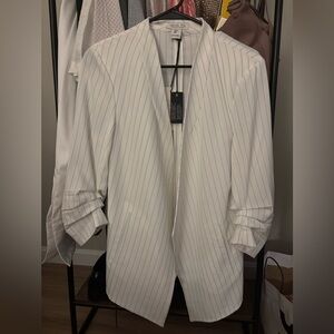 Rachel Zoe White Blazer with Thin Black Pinstripes